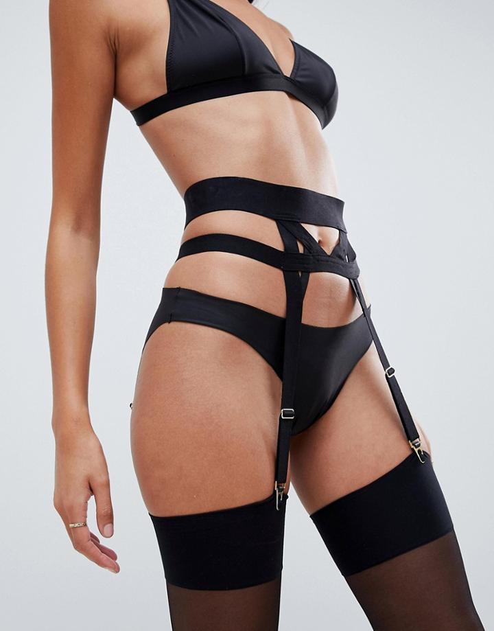 Asos Design Double Elastic Chunky Suspender Belt - Black