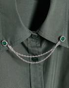 Asos Design Wedding Collar Tips With Green And White Crystals In Silver