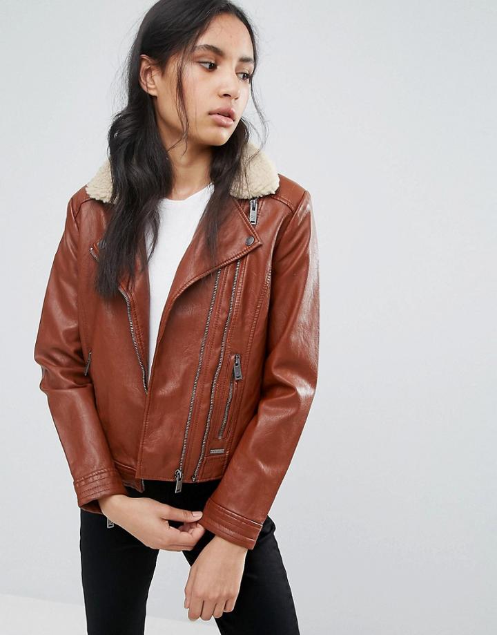Pepe Jeans Penty Aviator Pu Jacket - Brown