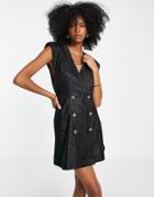 Topshop Jacquard Tuxedo Mini Dress In Black