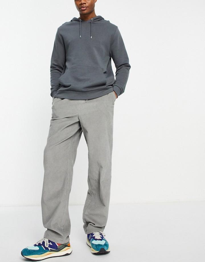 Asos Design Baggy Cord Pants In Charcoal-gray
