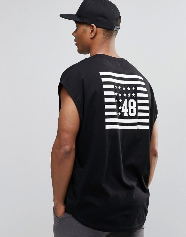 Asos Super Oversized Sleeveless T-shirt With Flag Back Print - Black