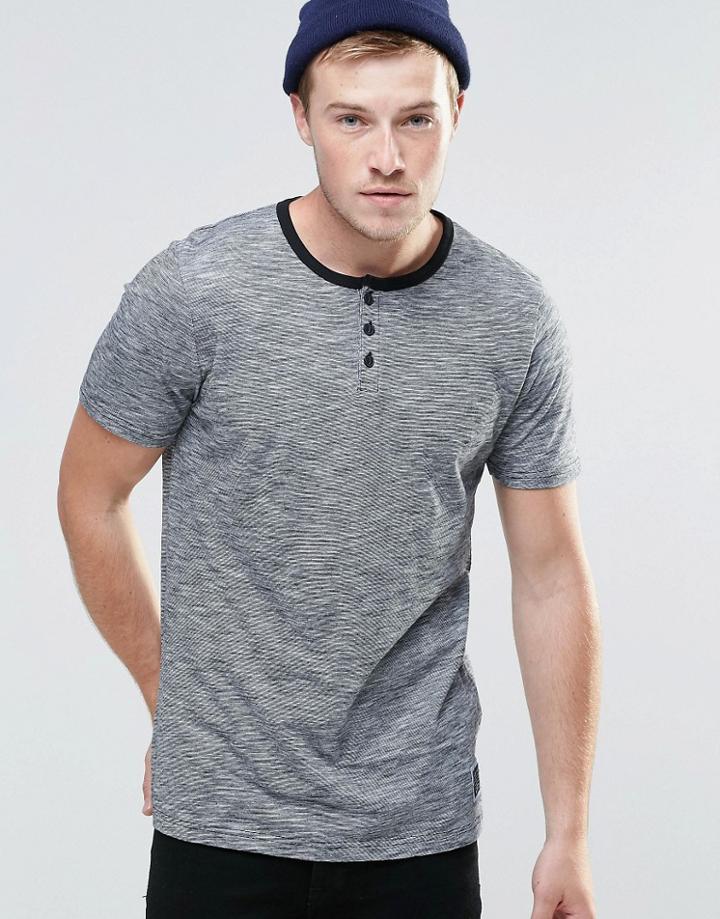 Brave Soul Grandad T-shirt In Marl - Black