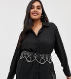 Asos Design Curve Multi Ring And Chain Waist And Hip Belt - Black