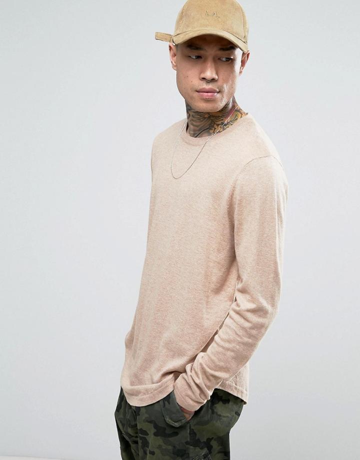 Asos Boxy Fit Sweater With Curved Hem In Beige - Beige