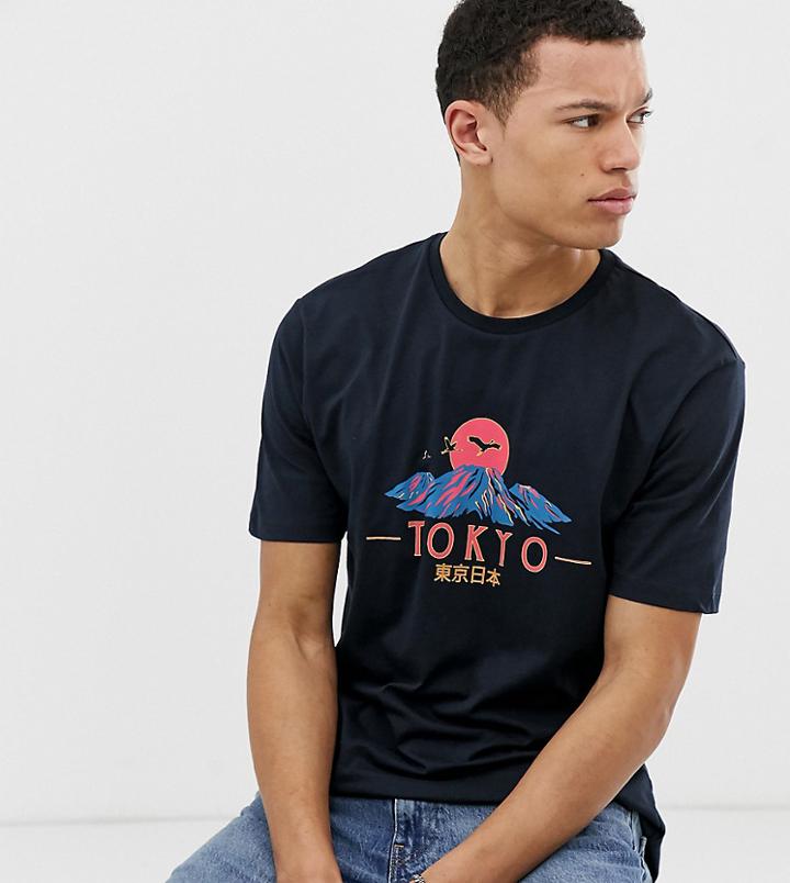 Asos Design Tall Relaxed T-shirt With Tokyo Print - Navy