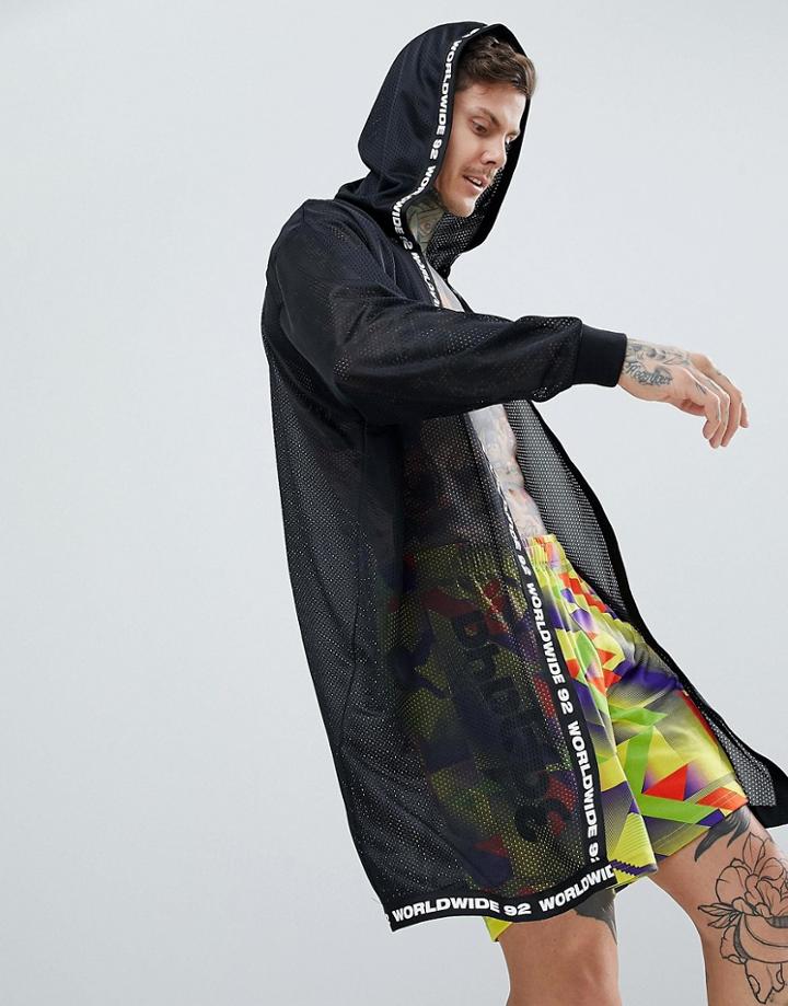 Asos Design Festival Hooded Jacket In Mesh Fabric With Taping - Black