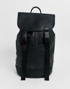 Asos Design Leather Backpack In Black With Double Straps And Matte Black Buckles