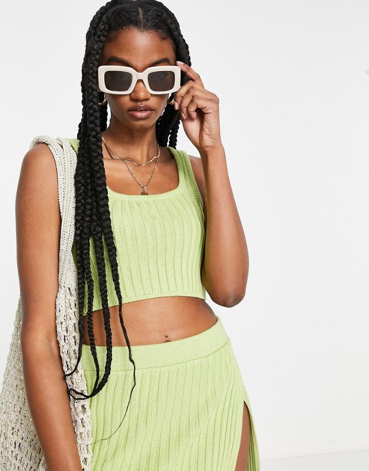 Asos Design Knit Wide Ribbed Crop Top In Green - Part Of A Set