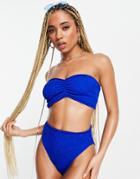 Asos Design Mix And Match Crinkle Ruched Bandeau Bikini Top In Cobalt Blue