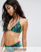 Missguided Scallop Edge Leaf Print Bikini Top - Multi