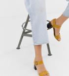 New Look Leather Look Stud Low Block Heeled Sandal In Ochre-yellow