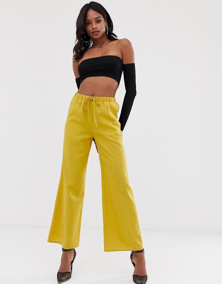 Unique21 Linen Wide Leg Pants-yellow
