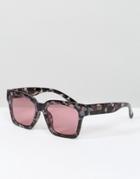 South Beach Tortoiseshell Square Sunglasses With Pink Tinted Lens - Multi