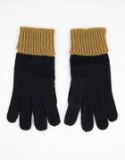 Asos Design Roll Back Knitted Gloves In Black And Camel Color Block-multi