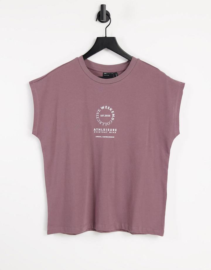 Asos Weekend Collective Set Sleeveless T-shirt With Logo In Washed Brown