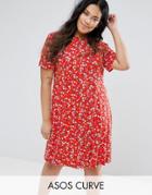 Asos Curve Mini Tea Dress In Floral Print - Multi