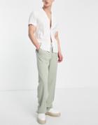 Asos Design Smart Wide Leg Pants With Drawcord Waist In Khaki-green