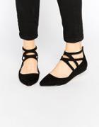 London Rebel Cross Strap Flat Shoes - Black Mf