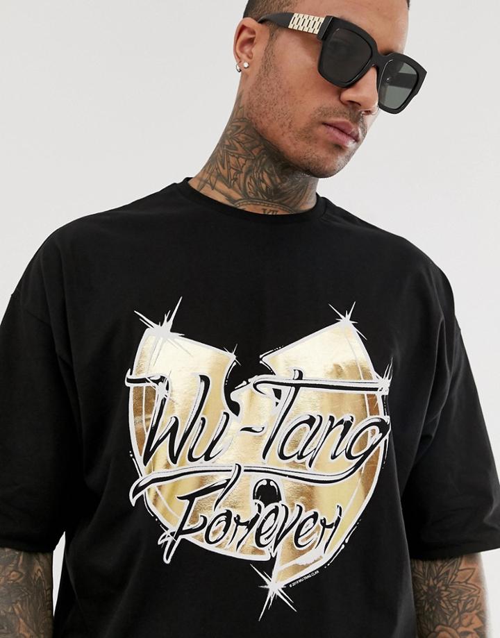 Asos Design Wu-tang Clan Oversized T-shirt With Foil Print-black