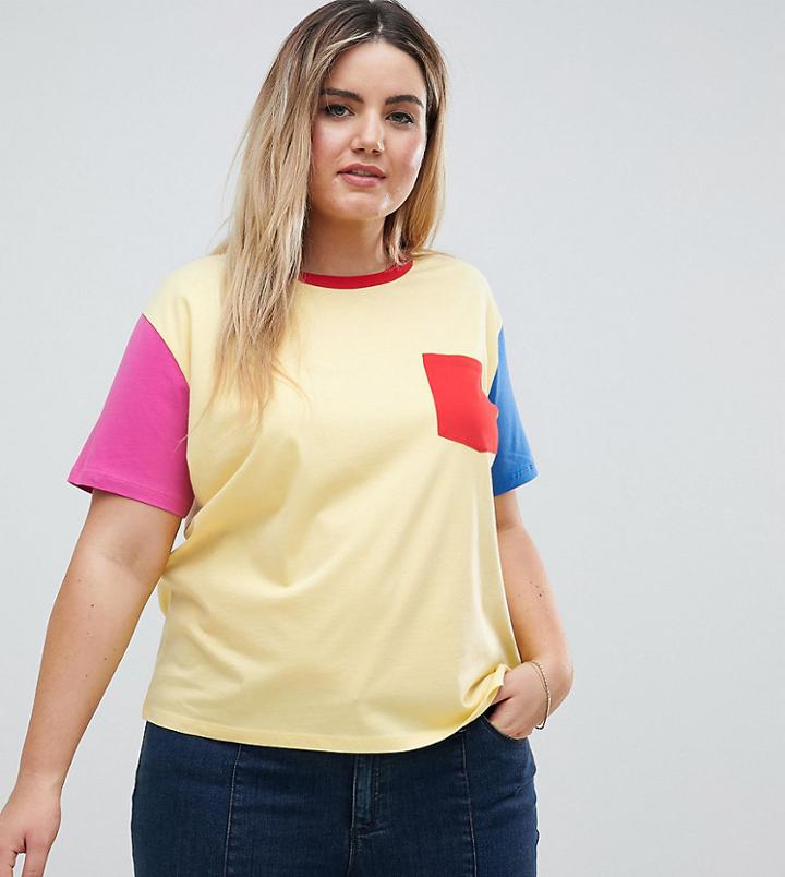 Asos Design Curve Color Block T-shirt With Pocket Detail - Multi