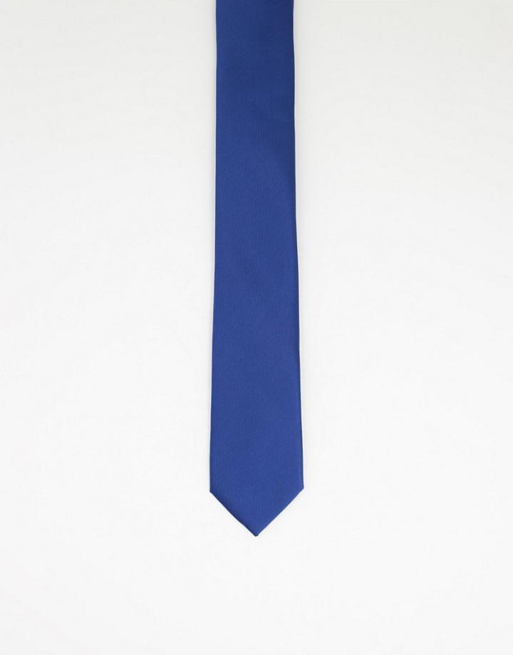 Gianni Feraud Plain Satin Tie In Bright Navy-blue