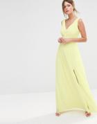 Little Mistress Plunge Front Chiffon Maxi Dress - Yellow