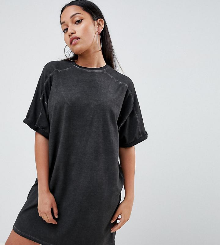 Asos Design Petite T-shirt Dress With Rolled Sleeves And Wash - Black