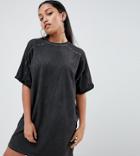 Asos Design Petite T-shirt Dress With Rolled Sleeves And Wash - Black
