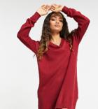 Threadbare Petite Bethany Polo Neck Knitted Dress In Deep Red