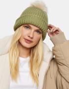 Topshop Bobble Hat With Faux Fur Pom Pom In Pistachio-green