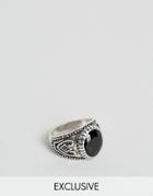 Reclaimed Vintage Black Stone Ring In Silver - Silver