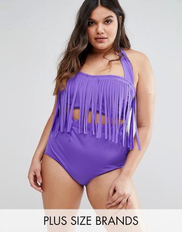 Monif C Purple Fringed Bikini Top - Purple