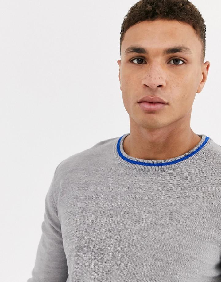 Threadbare Soft Touch Crew Neck Sweater With Taping-gray