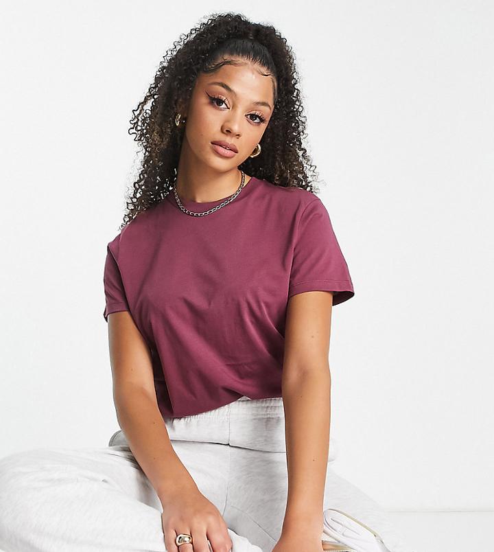 Asos Design Tall Ultimate T-shirt With Crew Neck In Cotton Blend In Wine-red