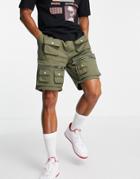 Mennace Cargo Shorts In Khaki With 3d Pockets-green
