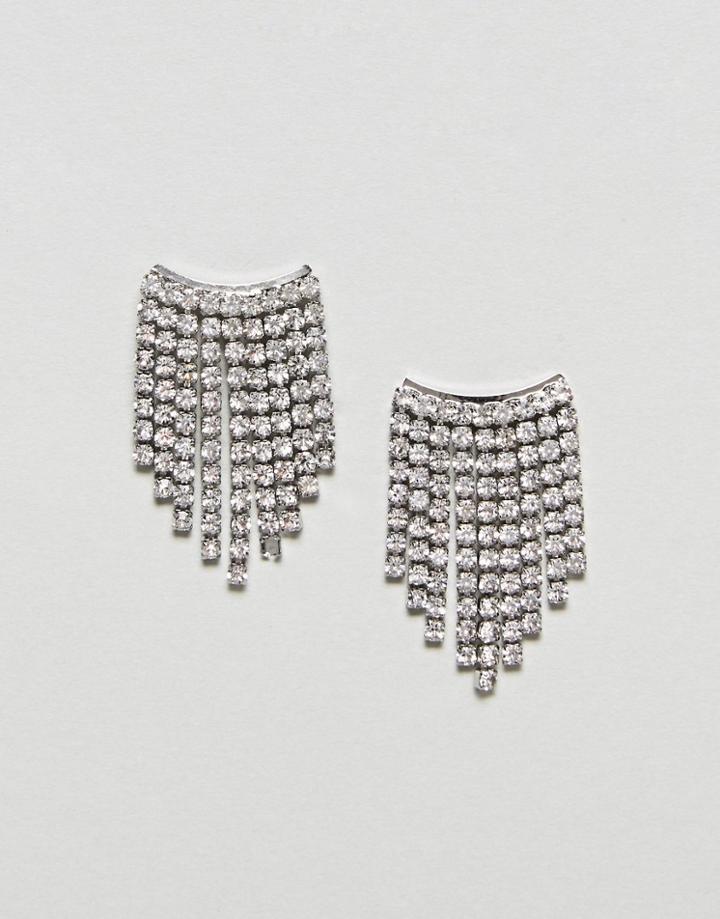 Nylon Rhinestone Drape Earrings - Silver