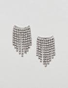 Nylon Rhinestone Drape Earrings - Silver