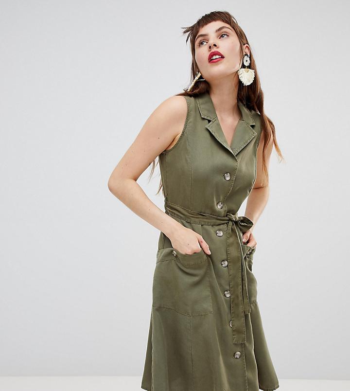 Mango Sleeveless Shirt Dress In Khaki