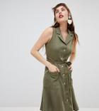 Mango Sleeveless Shirt Dress In Khaki