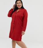 Glamorous Curve Button Front Dress With Collar-red