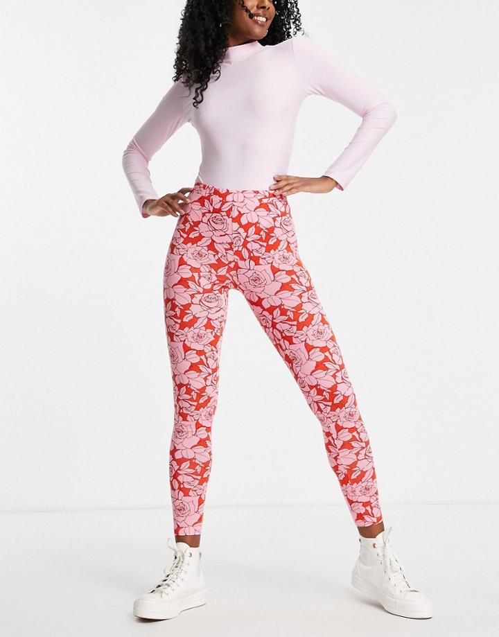 Asos Design Legging In Pink And Red Floral-multi