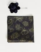Bolongaro Trevor Floral Pocket Square & Flower Lapel Set-black
