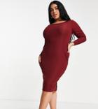 Yours Exclusive Ribbed Body-conscious Midi Dress In Wine-red