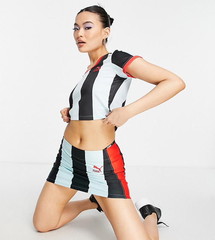 Puma X Dua Lipa Skirt In Blue And Black Stripe