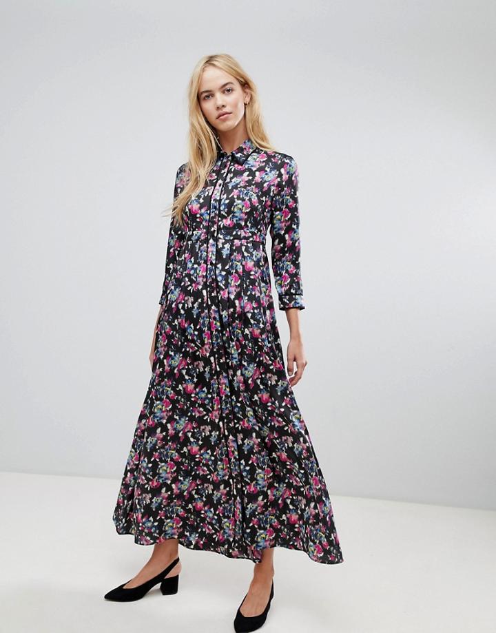 Max & Co Maxi Floral Shirt Dress - Black