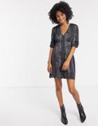 Allsaints Kota Masala Leopard Print Mini Tea Dress In Forest Green