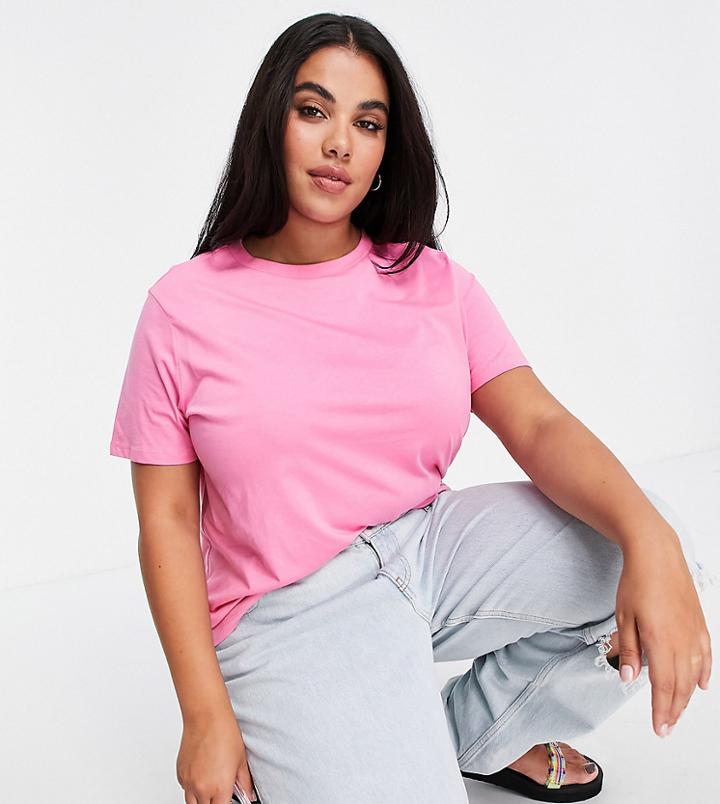 Asos Design Curve Ultimate Organic Cotton T-shirt With Crew Neck In Pink