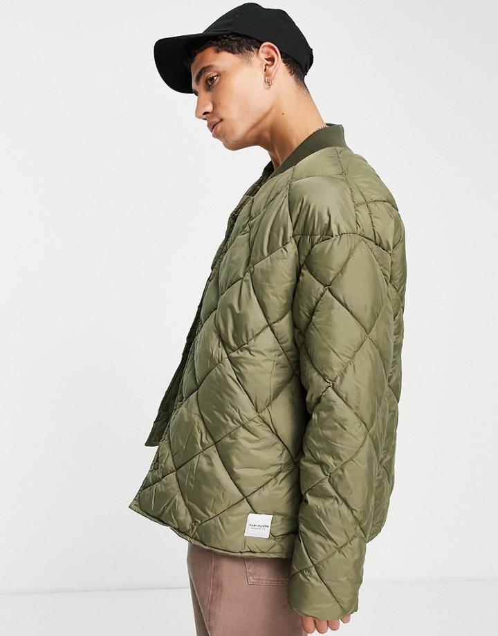 Topman Quilted Bomber Jacket In Olive - Lgreen