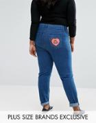 Daisy Street Plus Mom Jeans With Embroidered Back Pocket - Blue